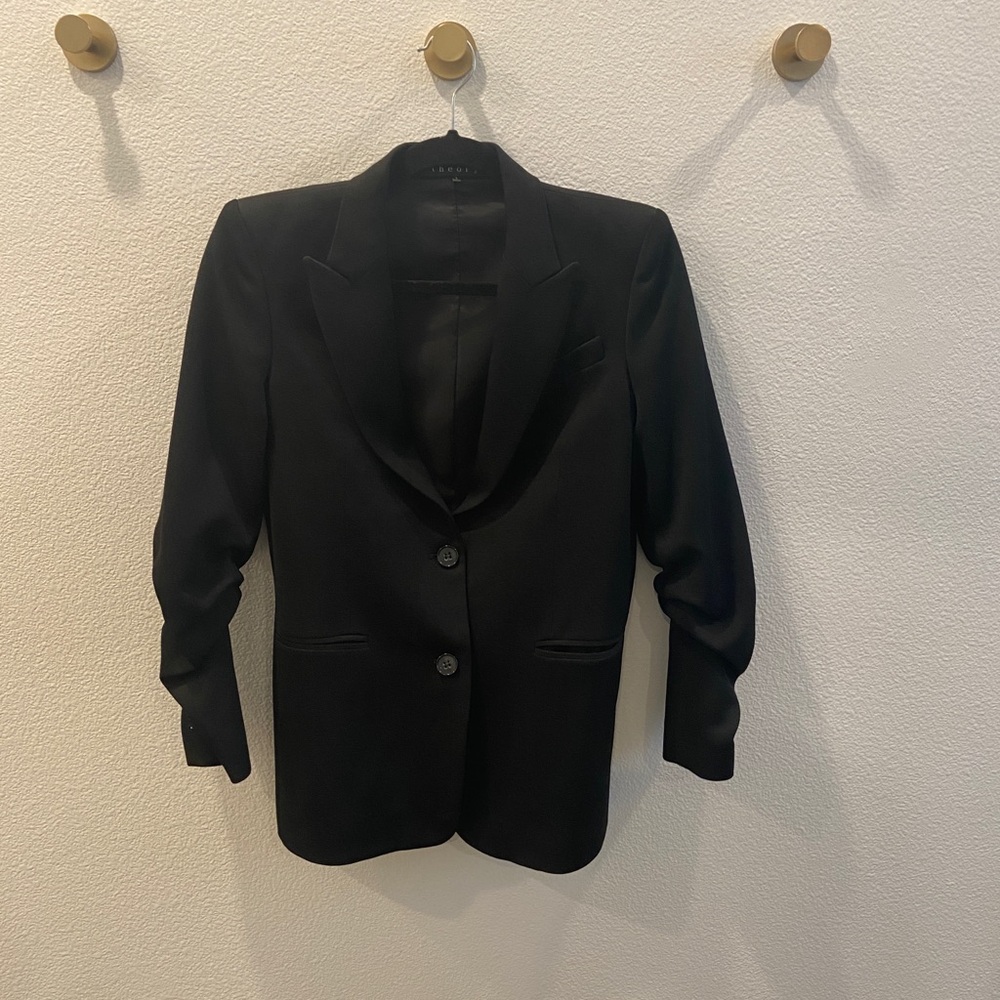 Theory Wool Blend Two Button Ventless Ruched Slee… - image 3